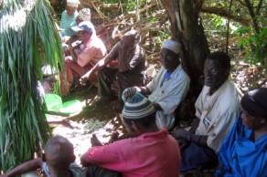 villagers gathered at the site