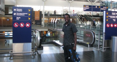 Emmanuel arrives at the Montreal airport